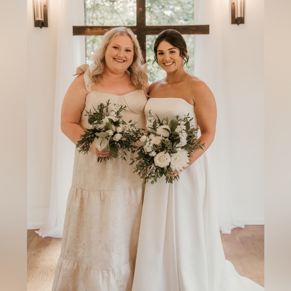 Revelry Luxe Violet Jacquard Dress Flutter Strap Corset Back Size 24 Champagne - Picture 7 of 16